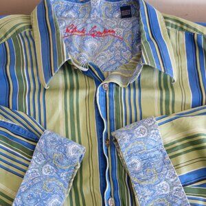 ROBERT GRAHAM Green Blue Stripe Flip Contrast Long Sleeve Shirt – Mens 2XL